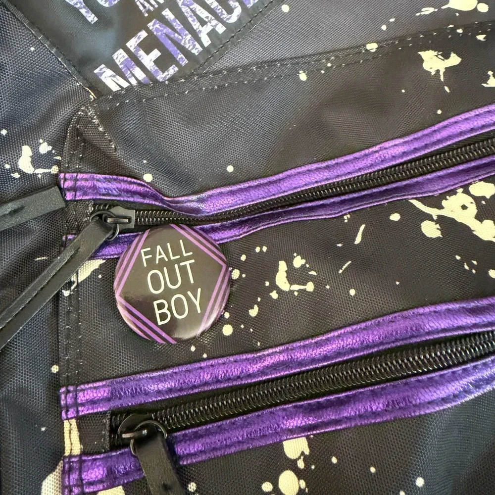Fall Out Boy Backpack Black Paint Splatter Mania Adjustable Straps Young Menace